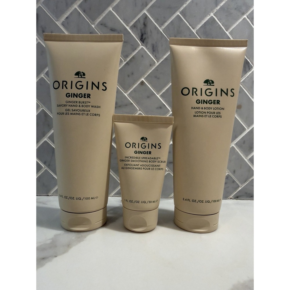 Origins Ginger Bath Body Set Burst Hand Body Wash Spreadable Scrub Lotion